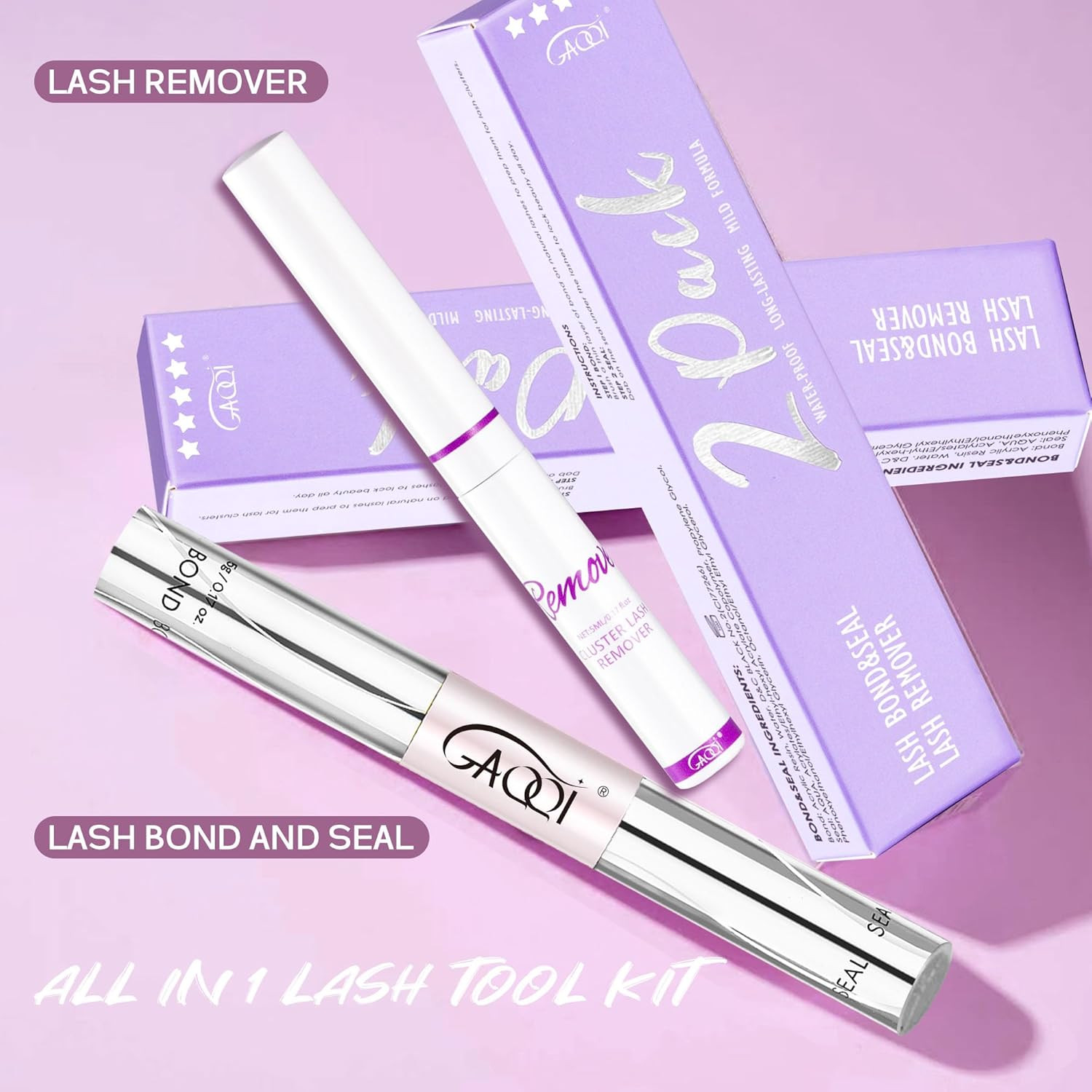 GAQQI Lash Bond and Seal + Remover 3 in 1 Set, 10Ml Lash Cluster Glue Waterproof