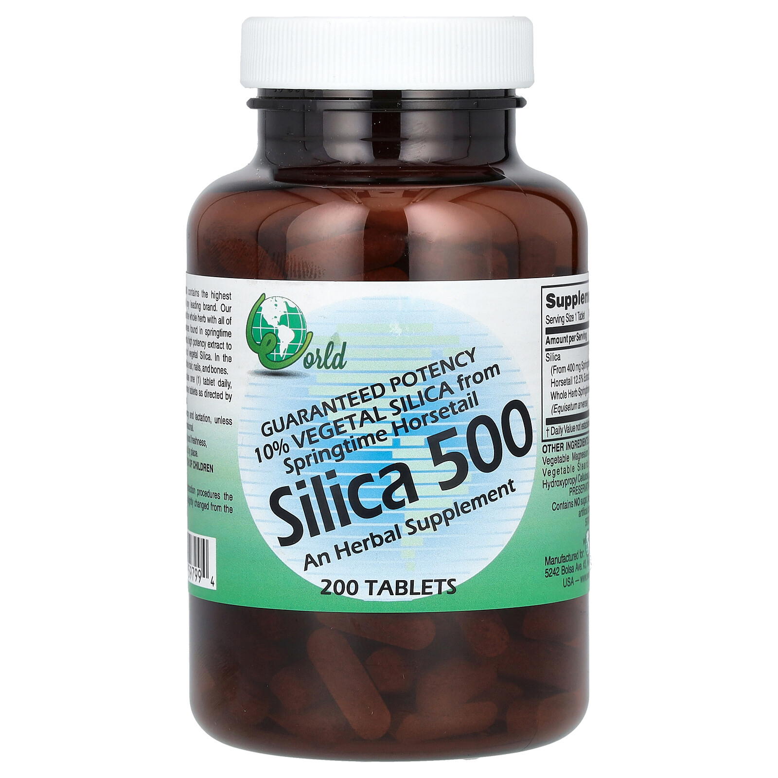 World Organic Silica 500 200 Tablets No Artificial Colors, No Artificial