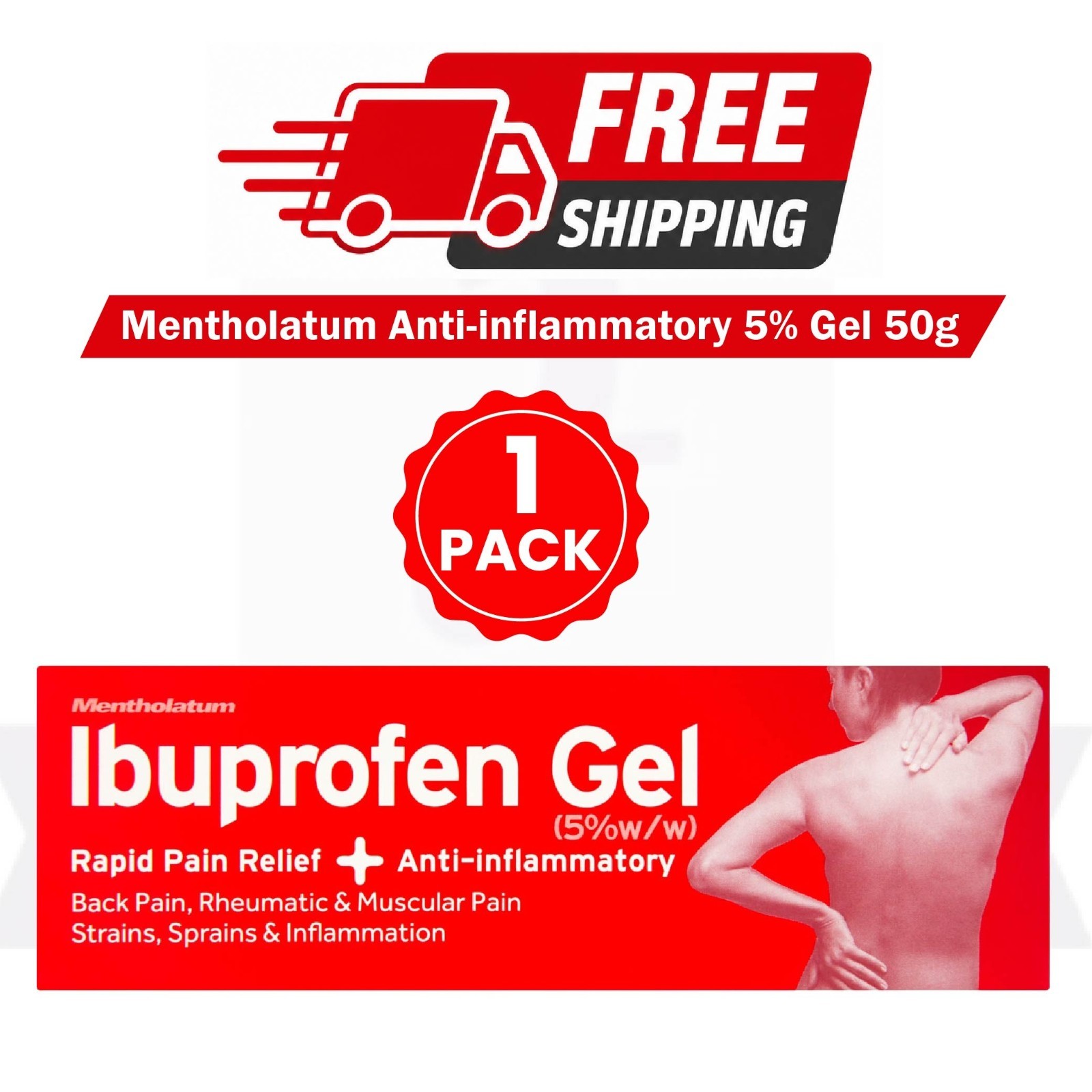 Ibuprofen Topical Gel 5% Rapid Pain Relief Back Rheumatic Muscular Pain 50G