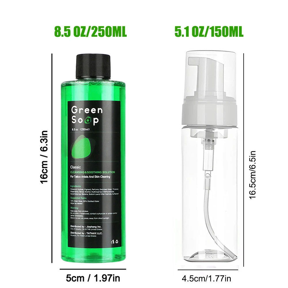 Ultra Concentrated Tattoo Green Soap Cleaning Kit with 150ml Foaming Bottle