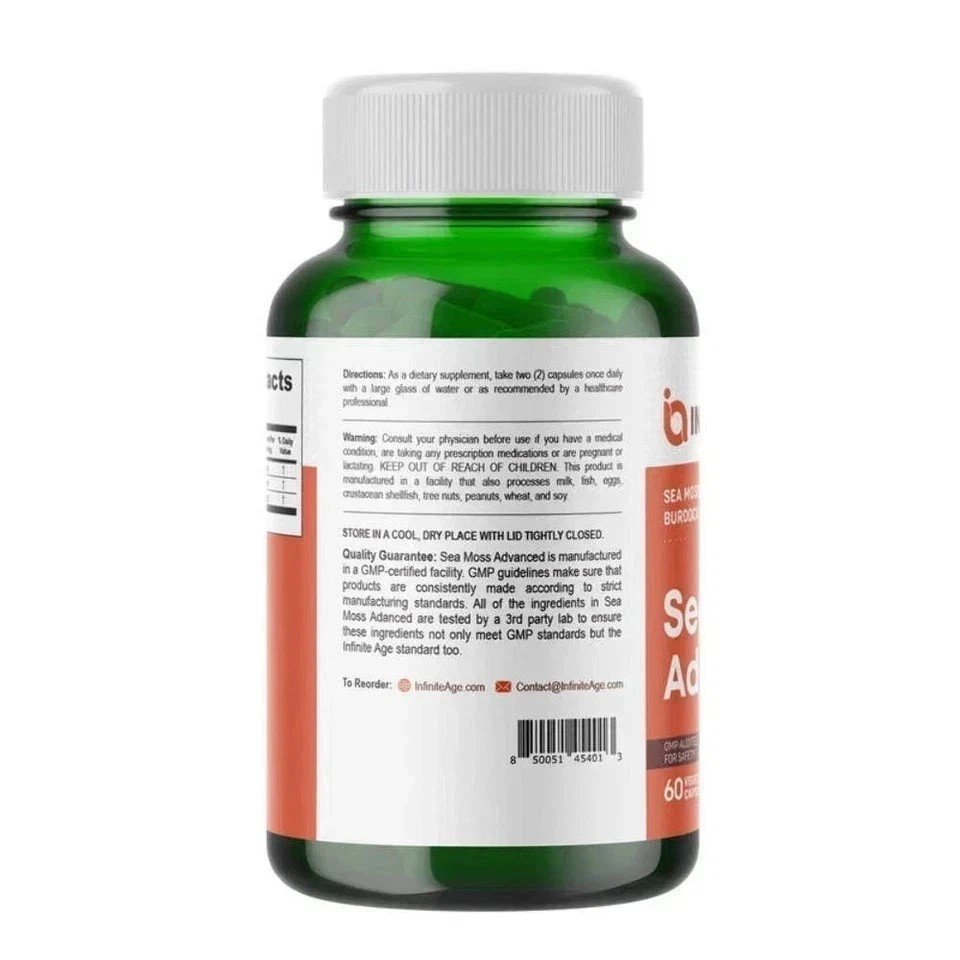 1-5x INFINITE AGE 1250mg Sea Moss Advanced Superfood, High-Potency, Vegan 60 Ct