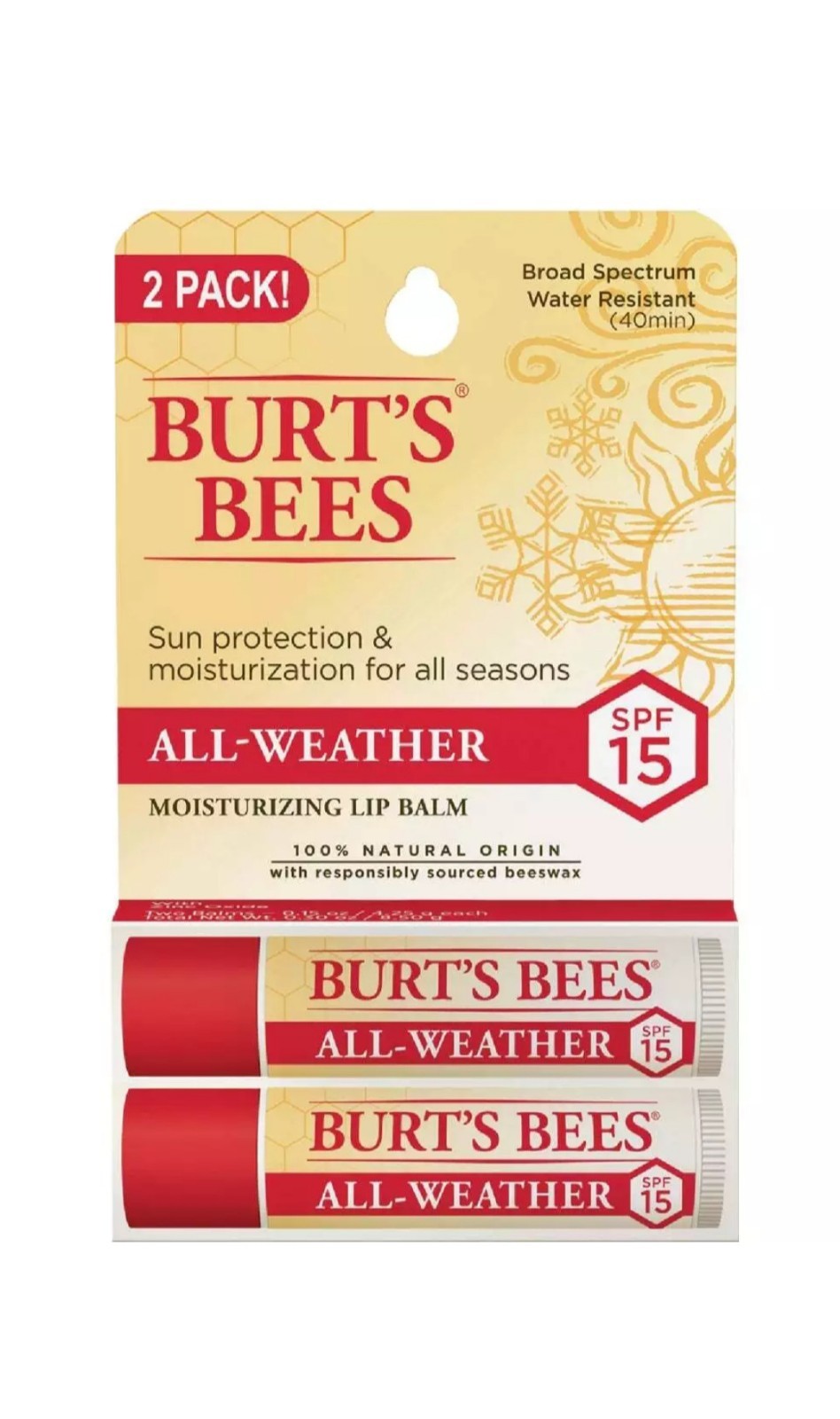 Burt’s Bees All Weather SPF 15 Lip Balm (2-Pack) 90269 Burt’s Bees 90269 0.15