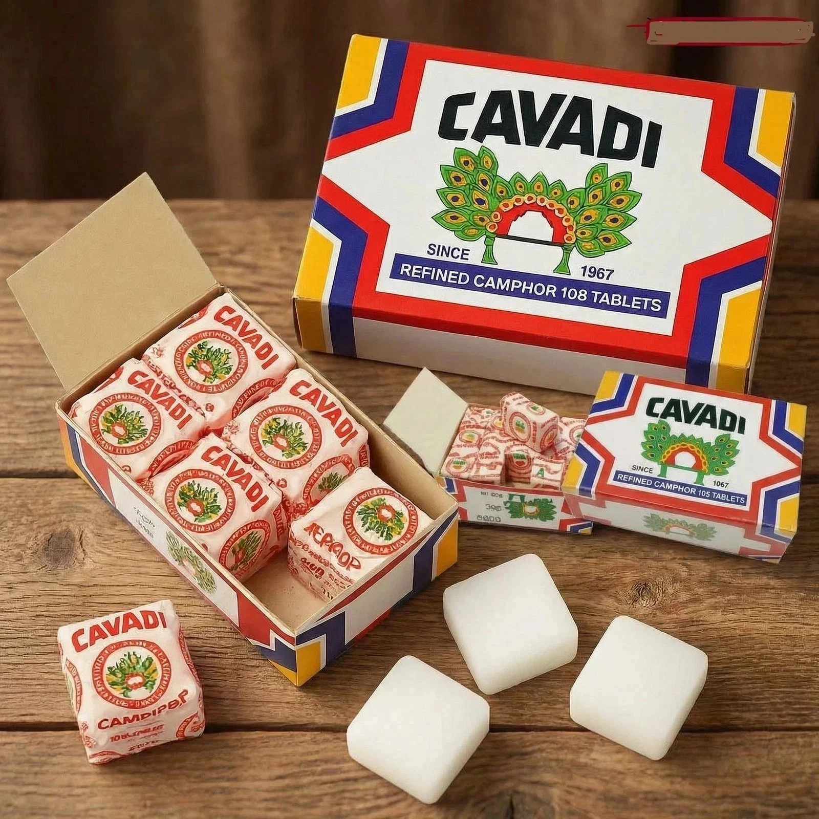 Camphor Tablets by Cavadi – 105pcs Sealed 1 Boxe | Ritual Freshener Blocks