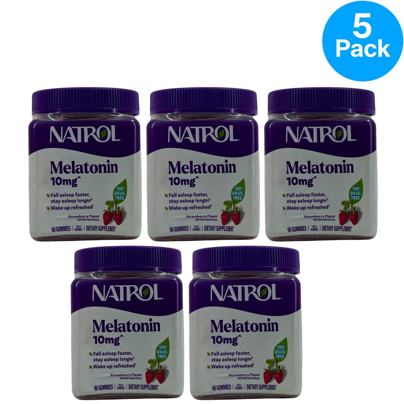 Natrol Melatonin 10mg Strawberry 90 Gummies 5 Pack New Exp 08/2026