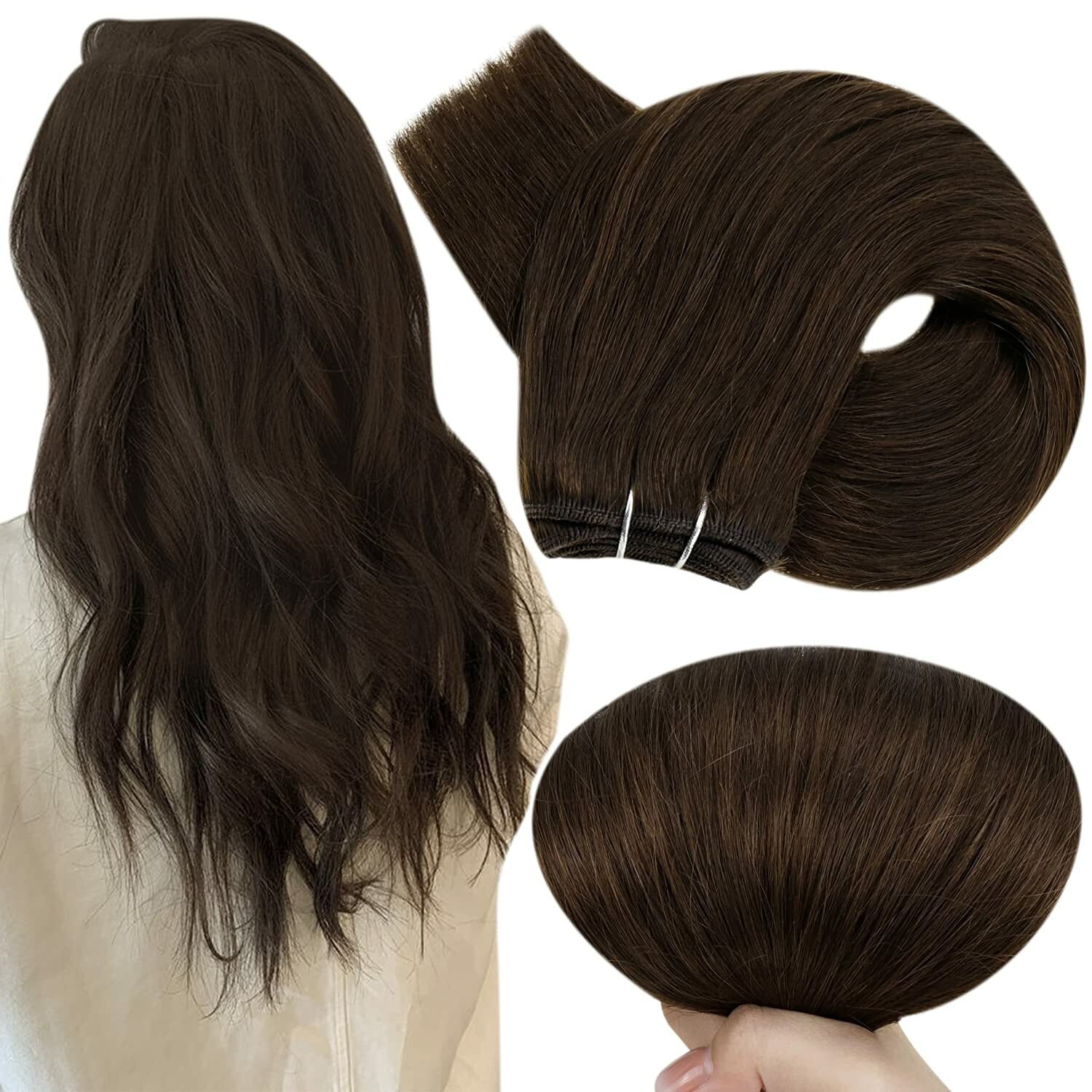 Double Weave Sew in Hair Extensions Weft Brazilian Remy Human Hair Full Head100g