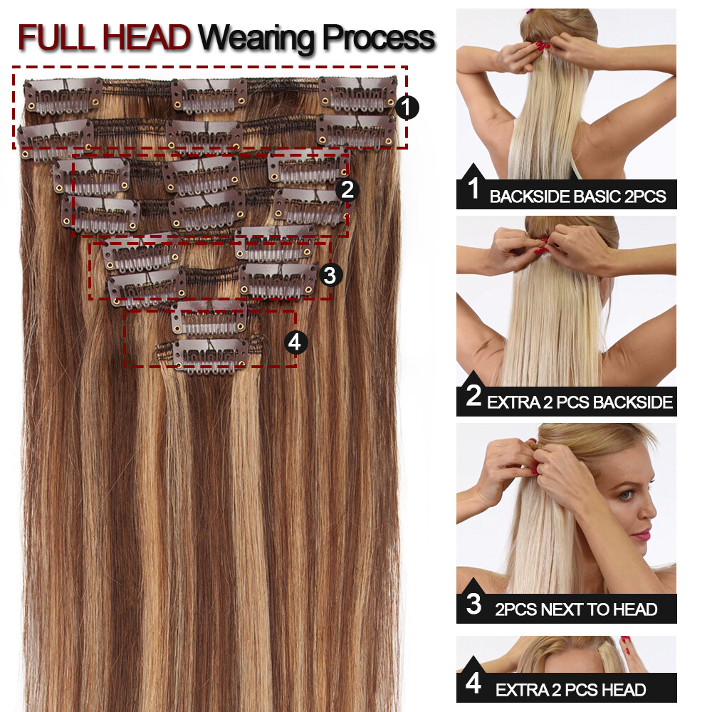 CLEARANCE 100% Human Hair Seamless Clip in Remy Hair Extensions Full Head 18″70g