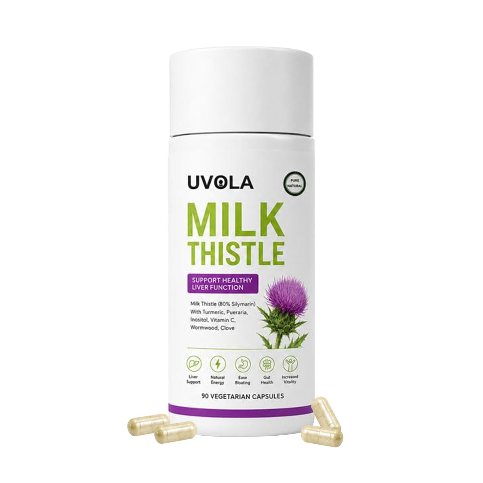 Uvola Milk Thistle Supplement, 80% Silymarin Liver Support Formula, 90 Capsules