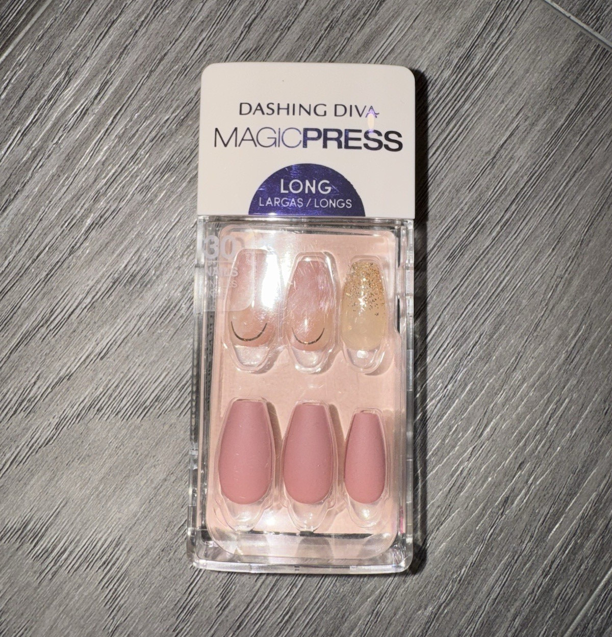 Dashing Diva Magic Press-On Nails Long Oval Pink/Gold Glitter Pre-Designed