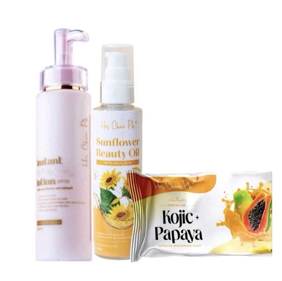 Her Choice PH Set C: Kojic Soap, Body Lotion & Sunflower Beauty Oil
