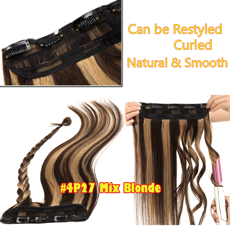 CLEARANCE Remy One Piece Clip In 100% Human Hair Extensions 3/4 Full Head Blonde