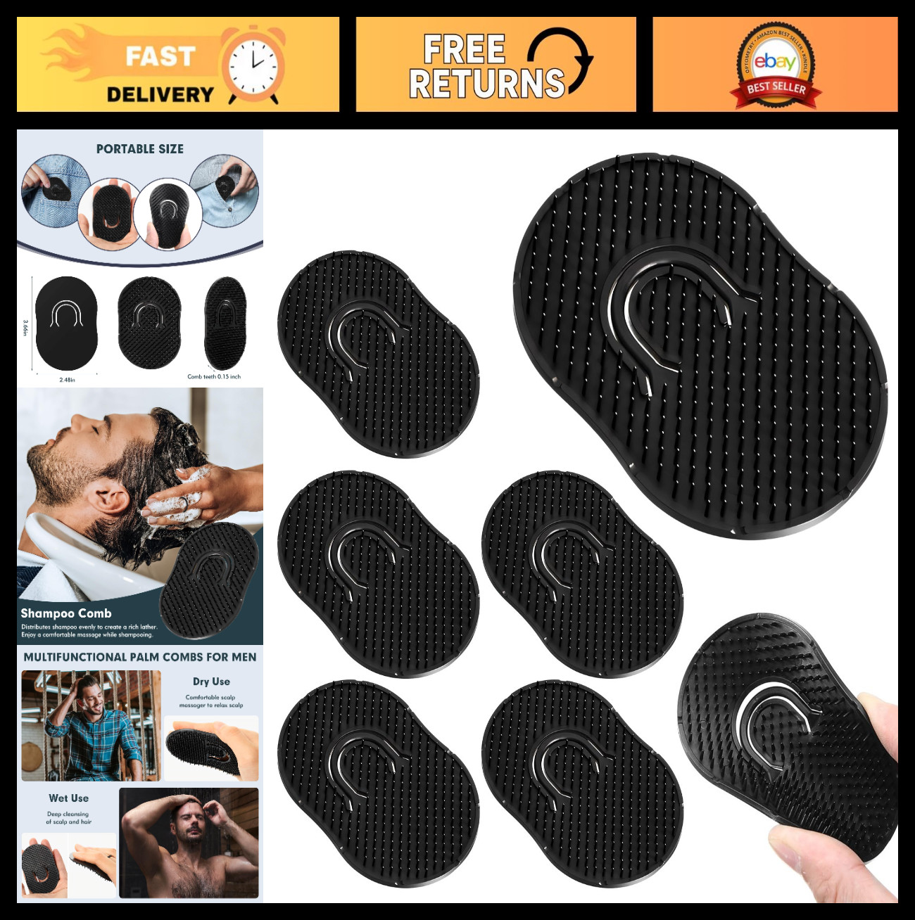 6Pcs Portable Pocket Combs for Men – Soft Round Hair & Scalp Massage Comb Set