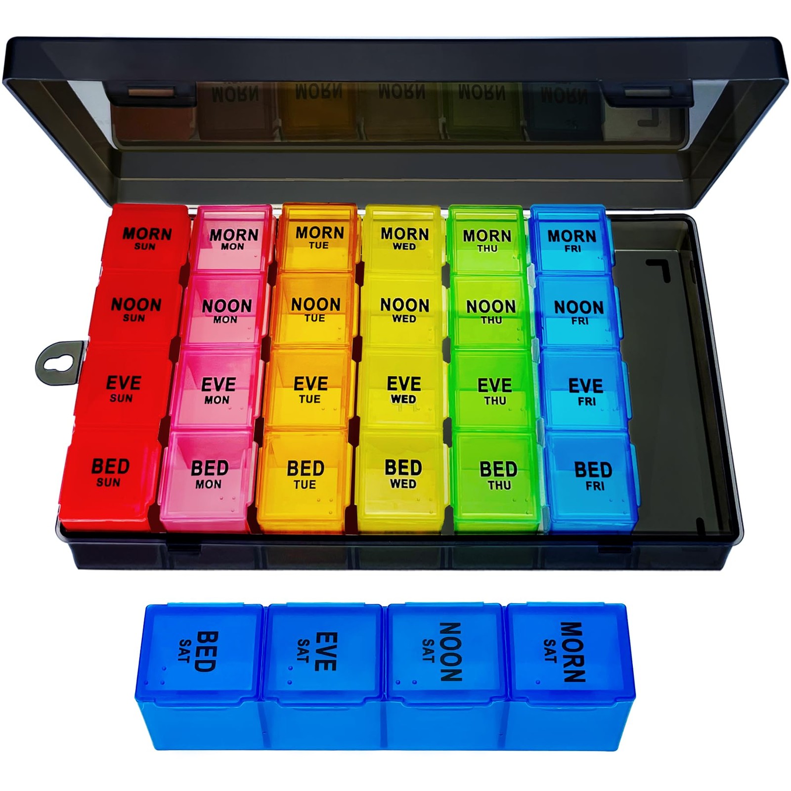 ZVZM Weekly Pill Organizer 4 Times a Day, Large 8.26 x 4.72 Inch, Black