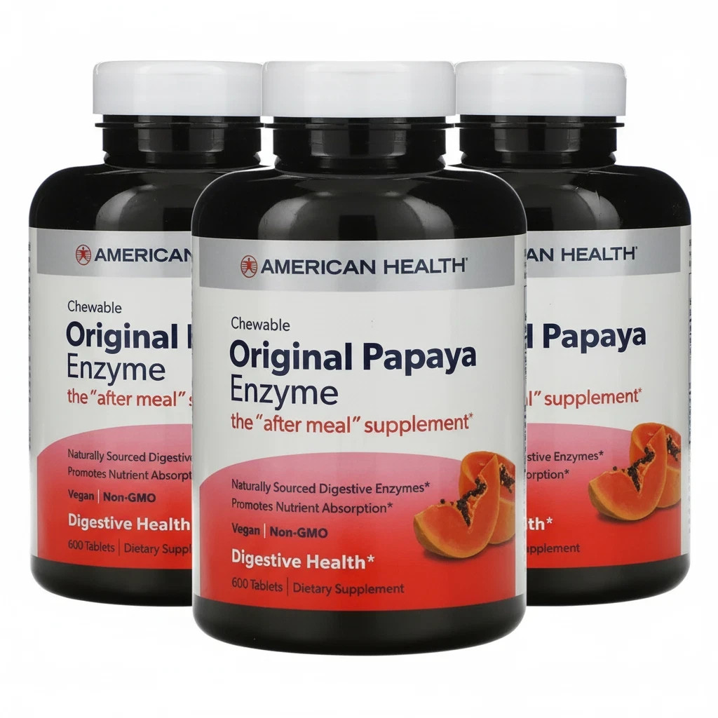 American Health Chewable Original Papaya Enzyme 600 Chewable Tabs (Pack of 3)