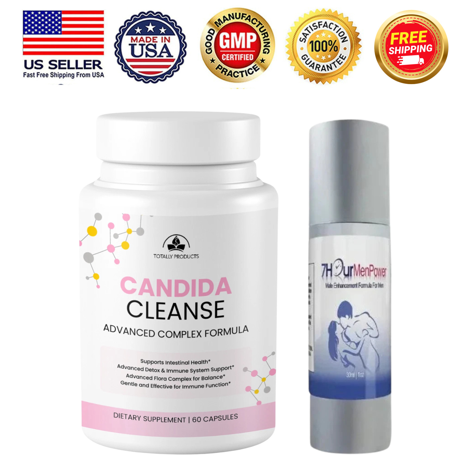 Candida Cleanse Gut Immune Support & 7Hour Power Male Enhancement Arousal Gel