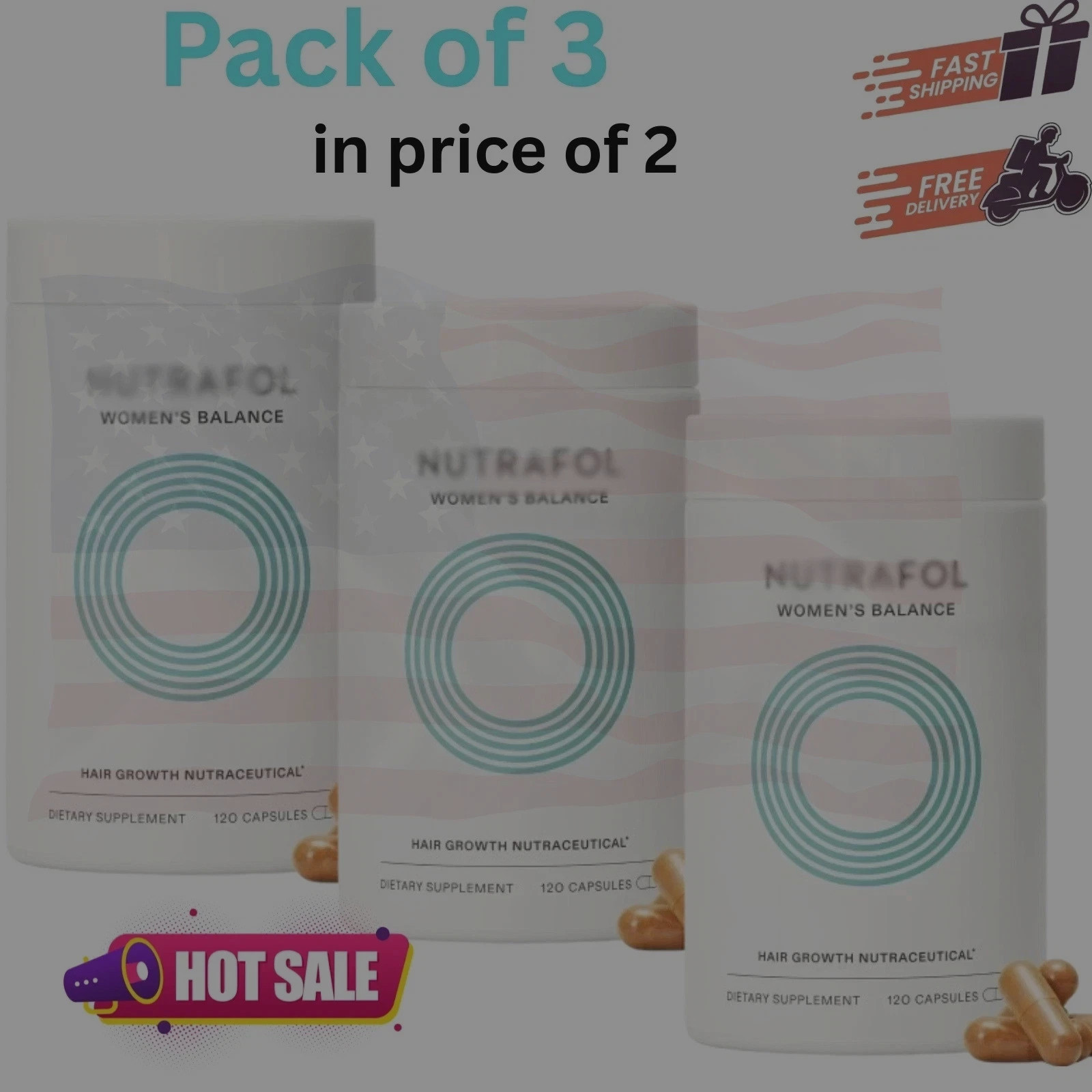 Pack of 3 Women’s Hair Growth Supplement 360 Caps – USA Seller free Quick Ship