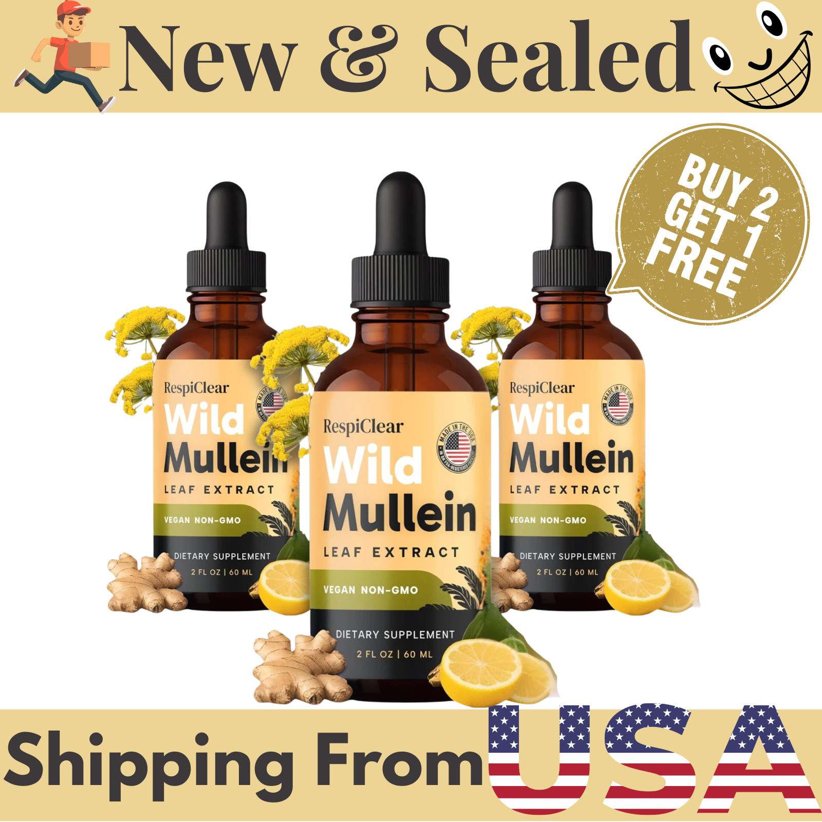 RESPICLEAR featuring Mullein Drops All-Natural Ginger Lemon & for Lung Cleans…