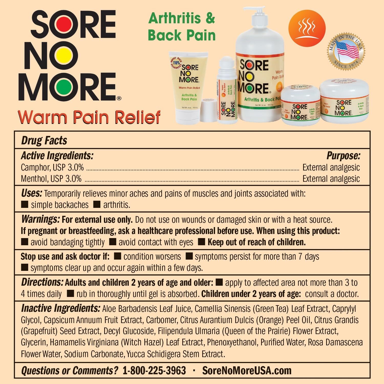 Sore No More Warm Relieving Gel for Aches & Pains associated with Arthritis &