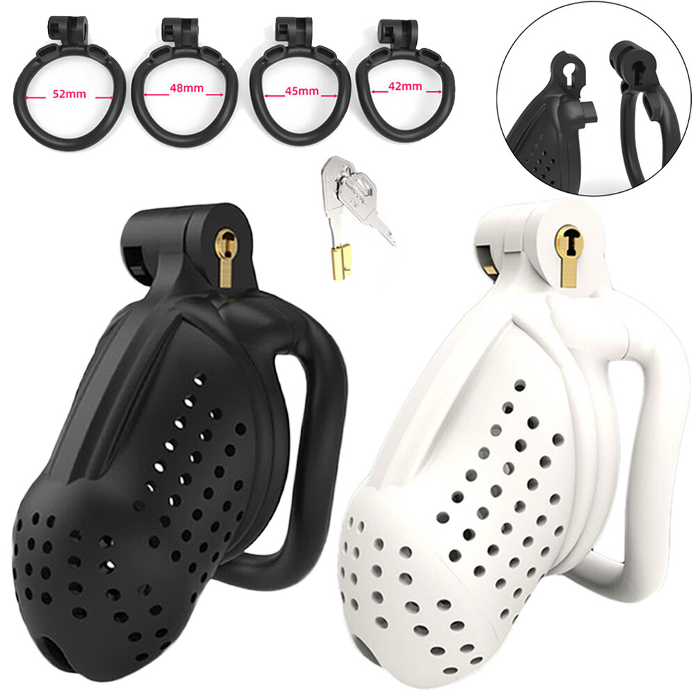 Male Click & Lock ABS Pink Chastity Cage Sissy Cage Lock Realistic Chastity Cage