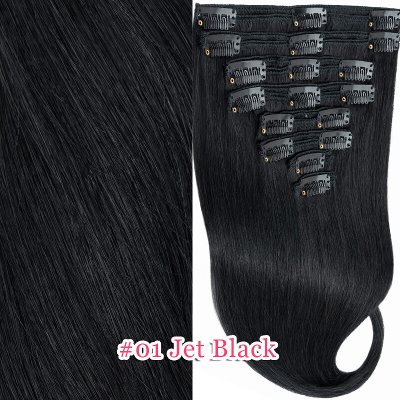 DOUBLE WEFT THICK CLIP IN REMY HUMAN HAIR EXTENSIONS 8 PIECES 18 CLIPS FULL HEAD