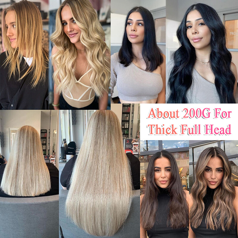 Real Russian Remy 100% Human Hair Extensions Clip in 8 Pieces 18Clips Full Head