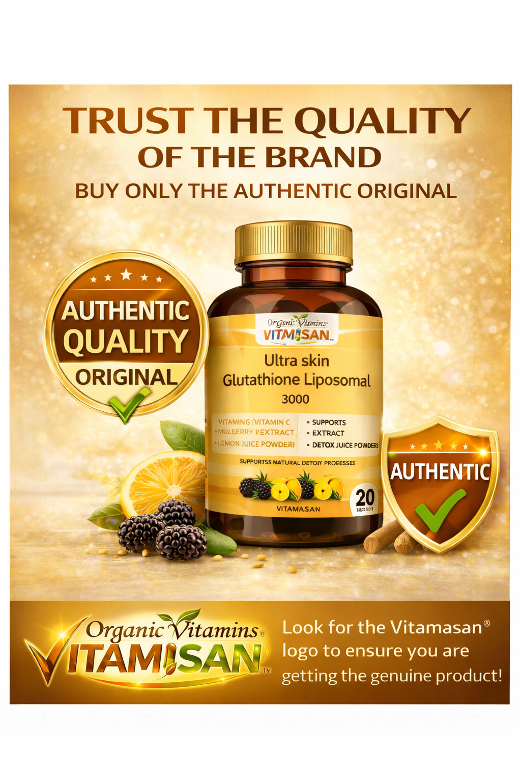 3 Pack Liposomal Glutathione 3000mg + Vitamin C Antioxidant 270 Caps