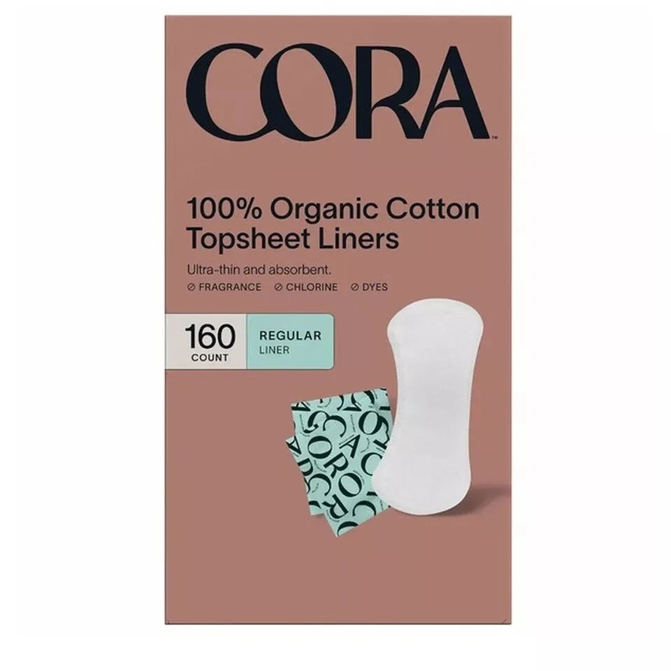 Cora 100% Organic Cotton Topsheet Liners Regular 160 Count