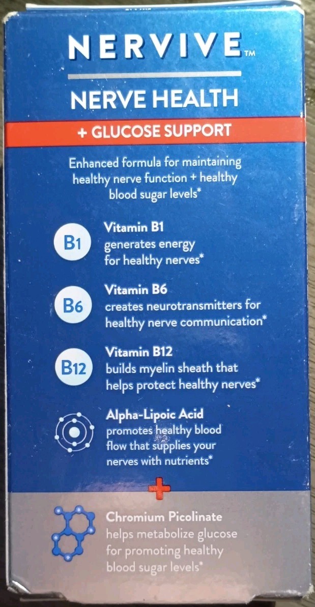 SUGAR FREE NERVIVE NERVE HEALTH + GLUCOSE SUPPORT SUPPLEMENT 30 X2 60 TABLETS!!!