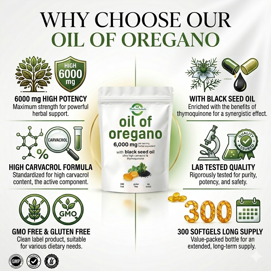 Oil of Oregano with Black Seed 6000mg – 300 Softgels – Immune & Digestive Suppor