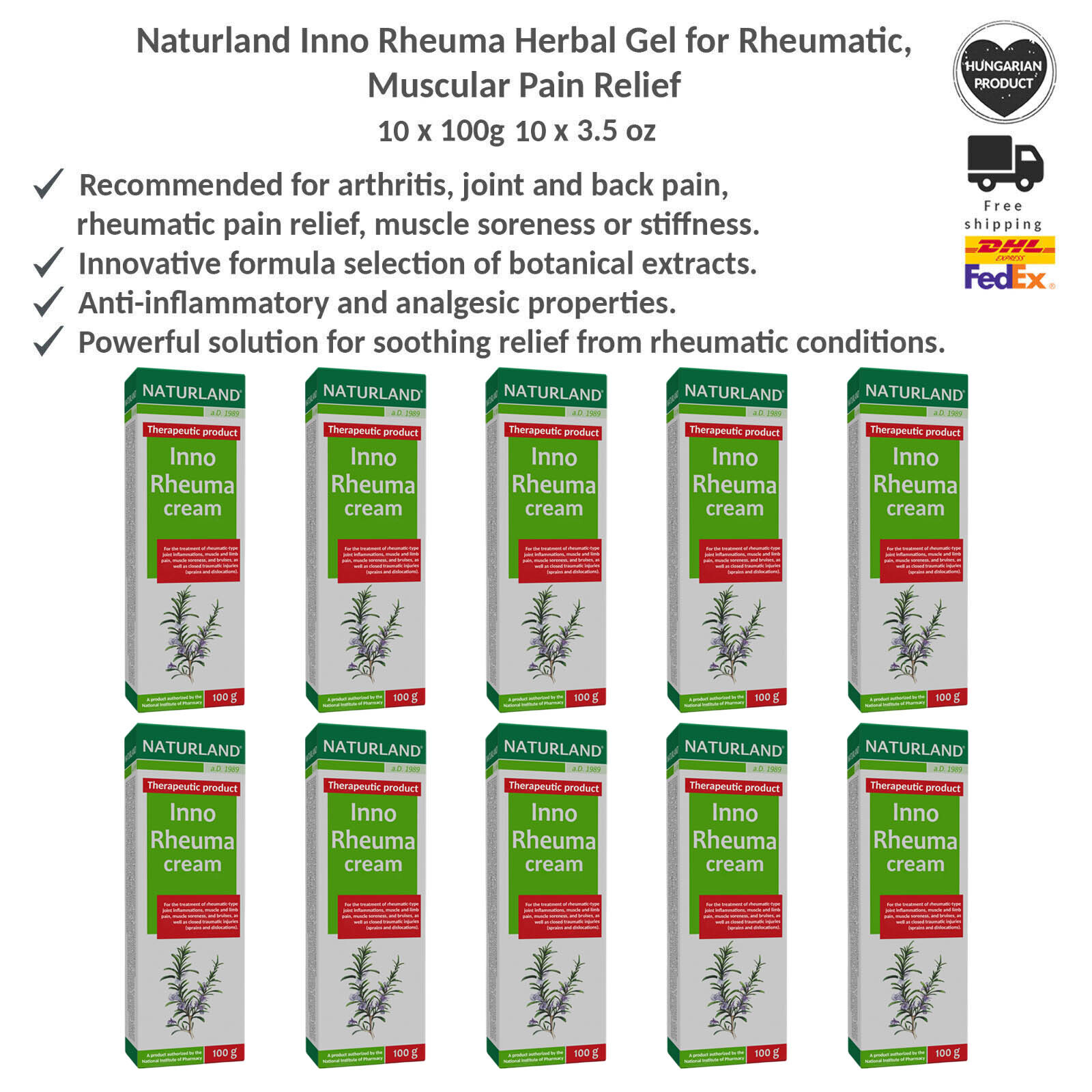 Naturland Inno Rheuma Herbal Gel for Rheumatic, Muscular Pain Relief 100g x 10