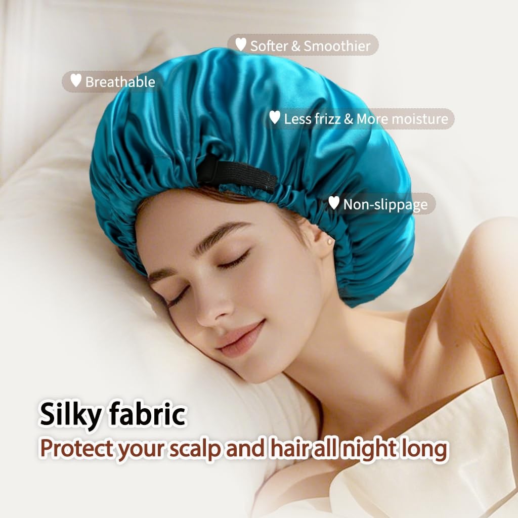 NVNAN Silk Bonnet for Sleeping Women,Adjustable Satin One Size, Blue