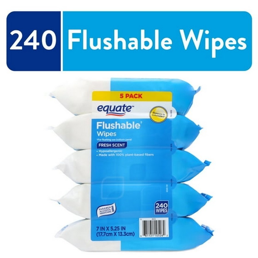 Equate Flushable Wet Wipes, Fresh Scent, 240 Wipes (5 Pack), Compare to Cottonel