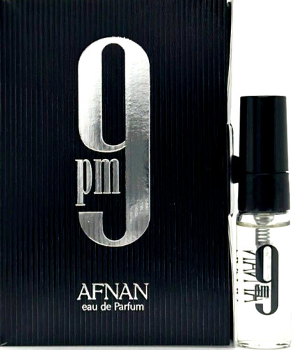 Afnan 9 PM Men Sample Vial 0.09 oz 3 ml Eau De Parfum Spray On Card