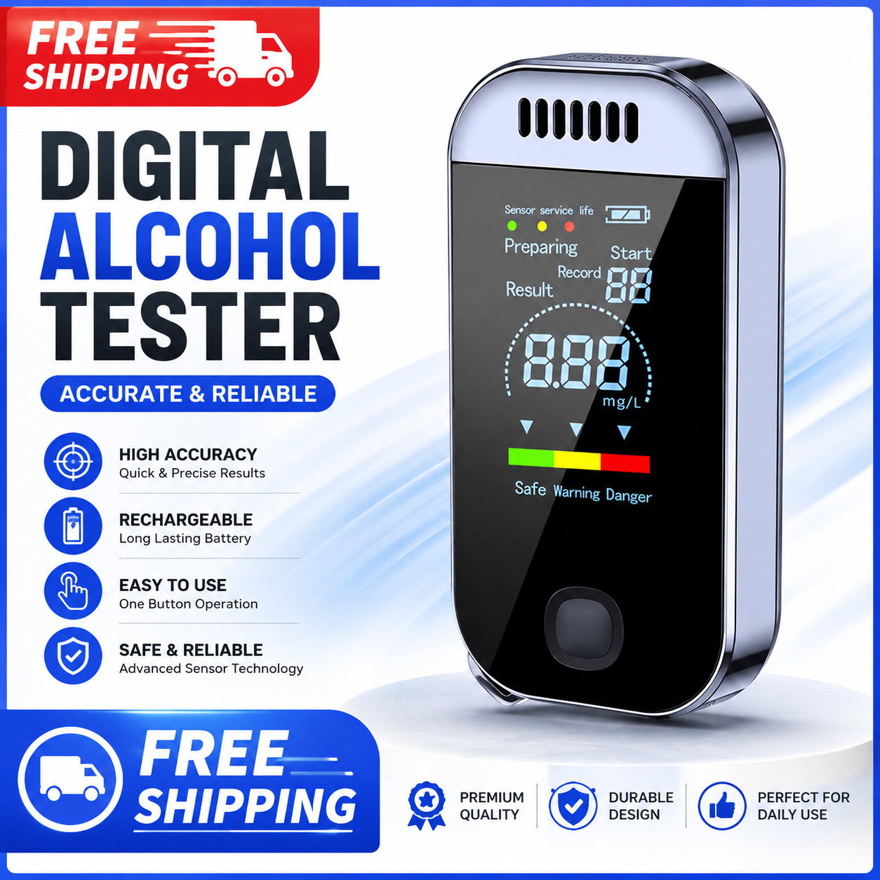 NEW Digital Breath Alcohol Tester Professional Breathalyzer With LCD Display USB