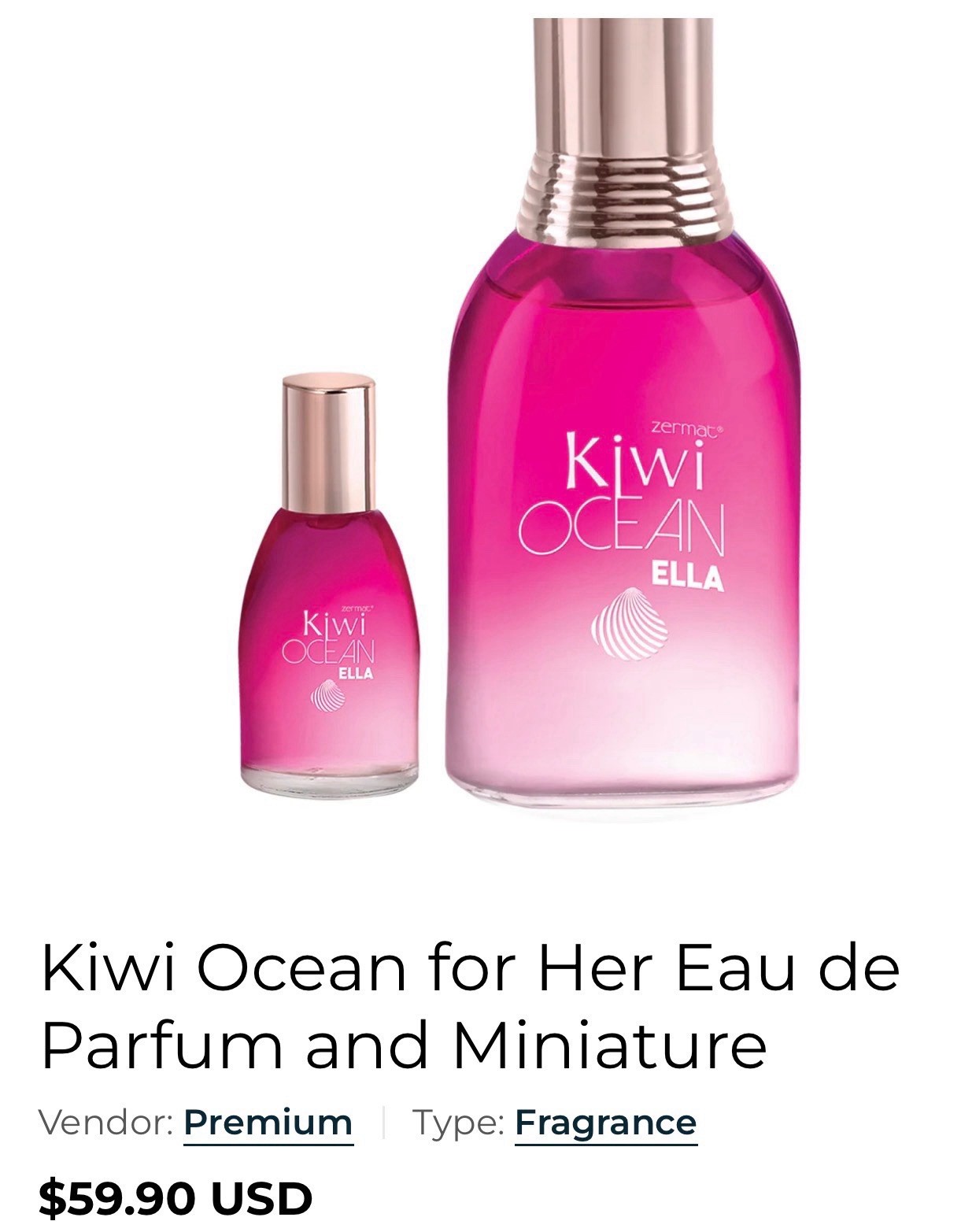 KIWI OCEAN ELLA 4.1 Fl Oz and Miniature 0.5 FL. Oz by Zermat.