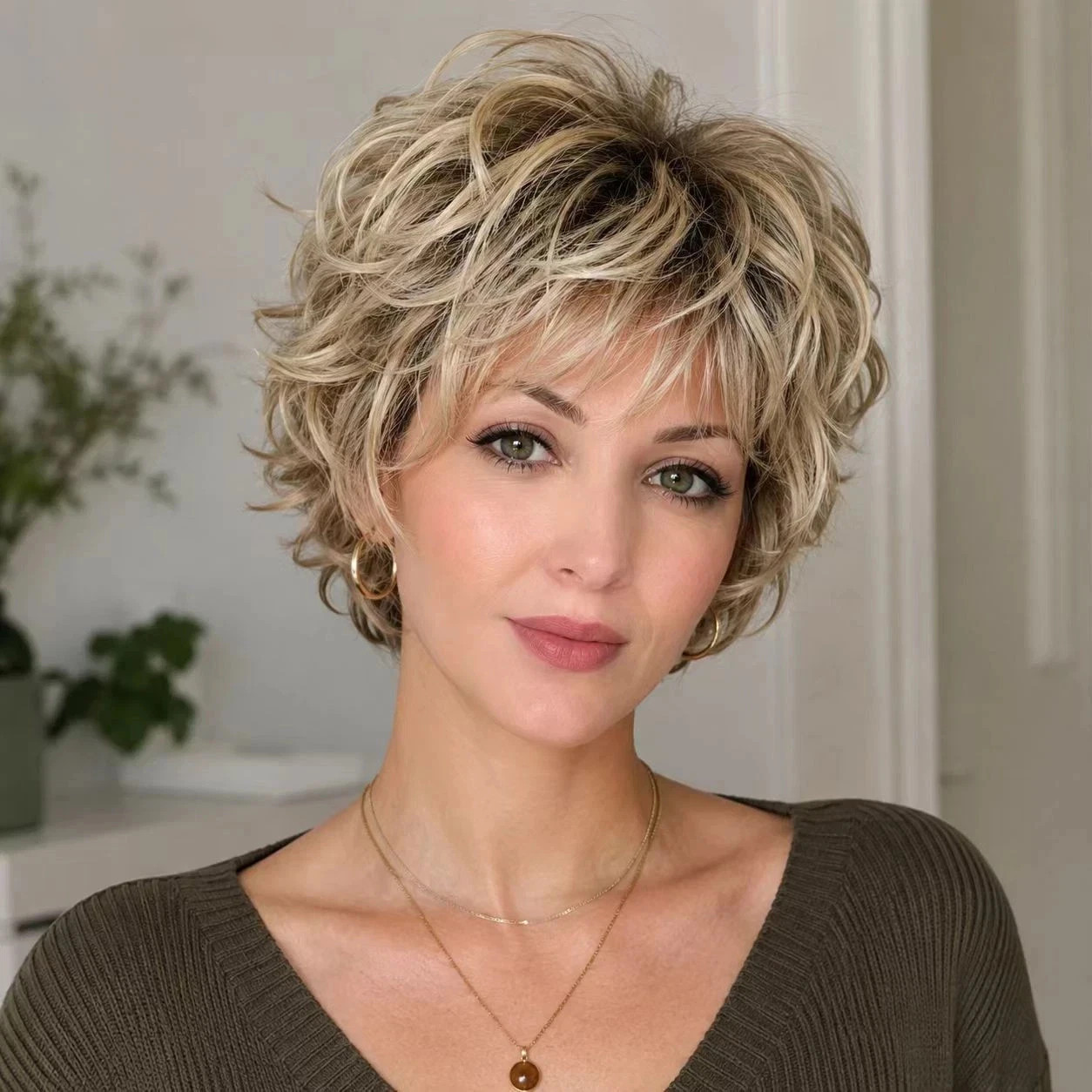 Blonde Short Fluffy Wigs for Women Natural Looking Synthetic Short Curly