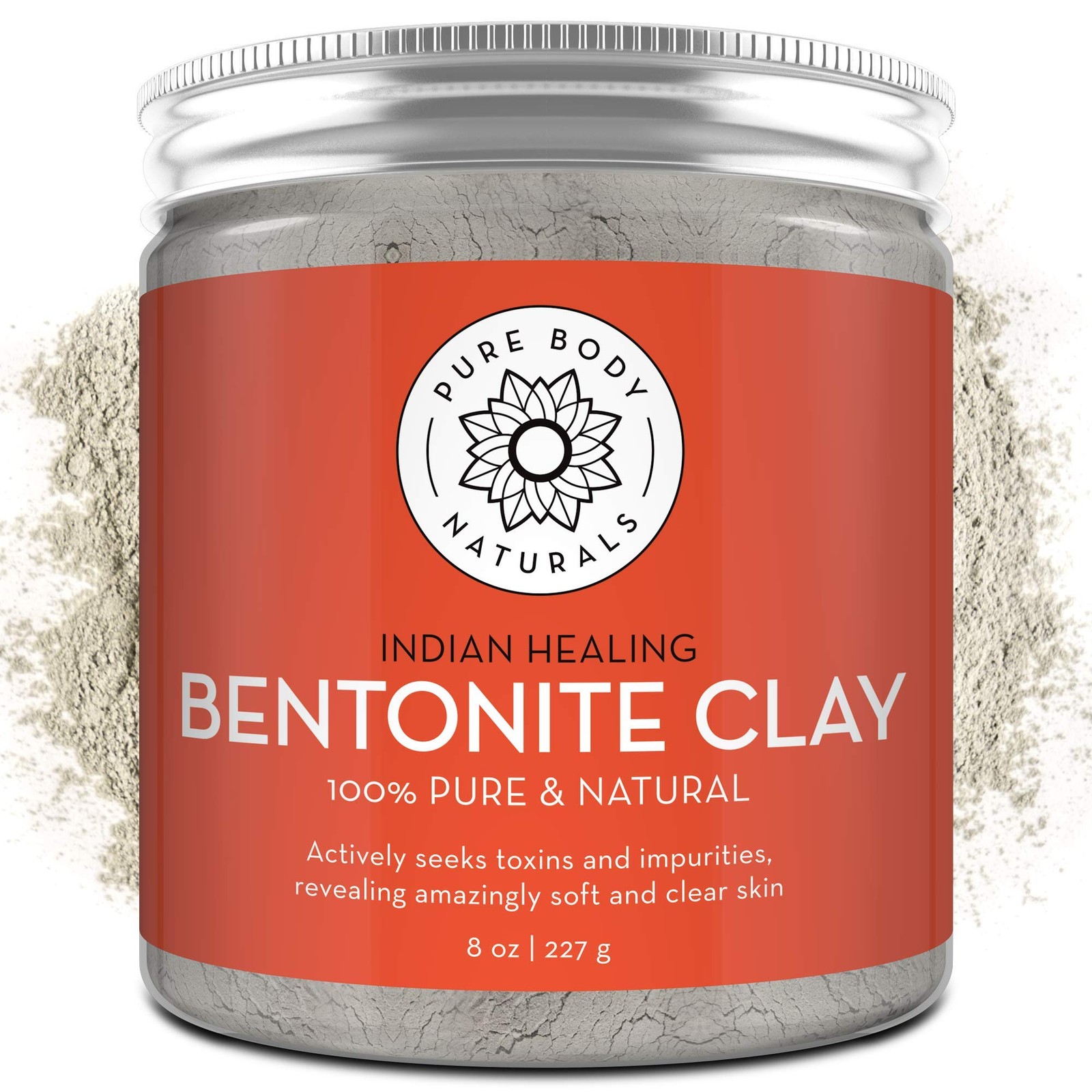 Pure Body Naturals Bentonite Clay Powder for DIY Detox 8 Ounce (Pack of 1)