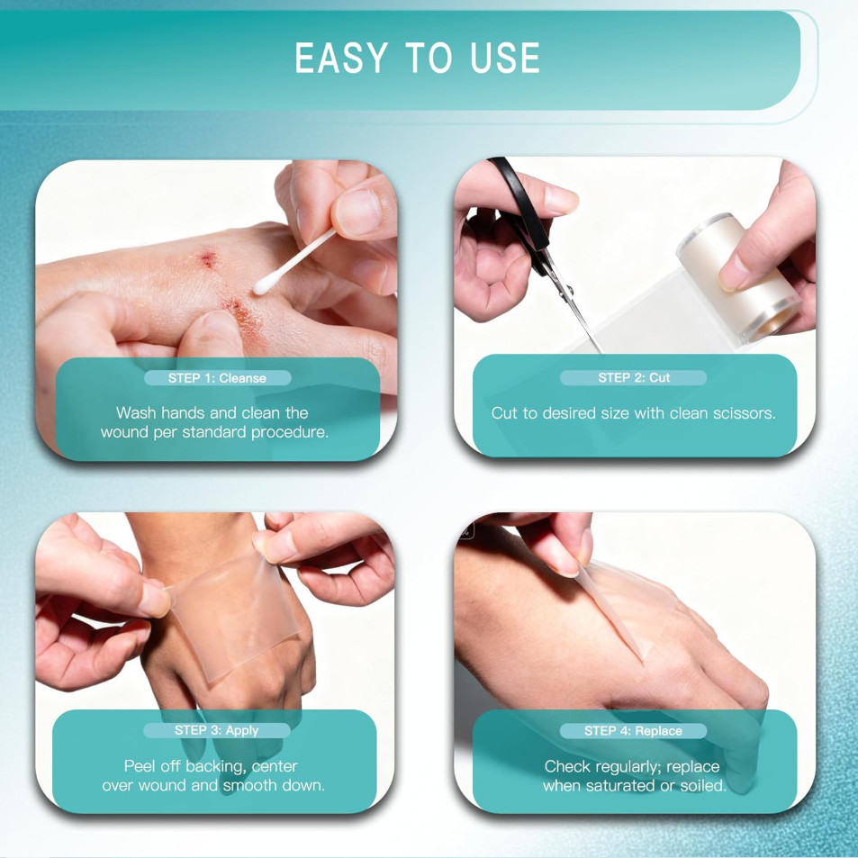 Hydrocolloid Roll for Wound Care, Self-Adhesive Cut-to-Size Hydrocolloid Bandage