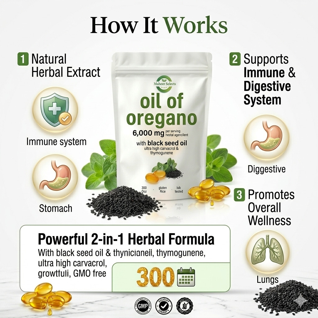 Oil of Oregano with Black Seed 6000mg – 300 Softgels – Immune & Digestive Suppor