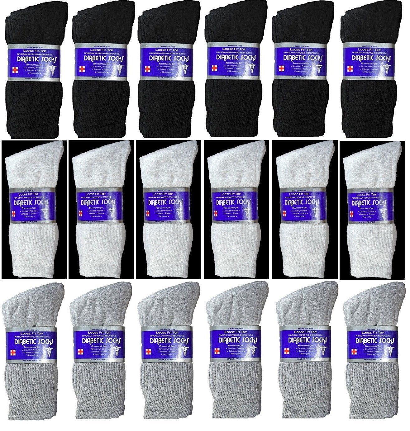 12 Pairs Men’s Circulatory Diabetic Crew Socks Health Cotton 9-11 10-13 13-15