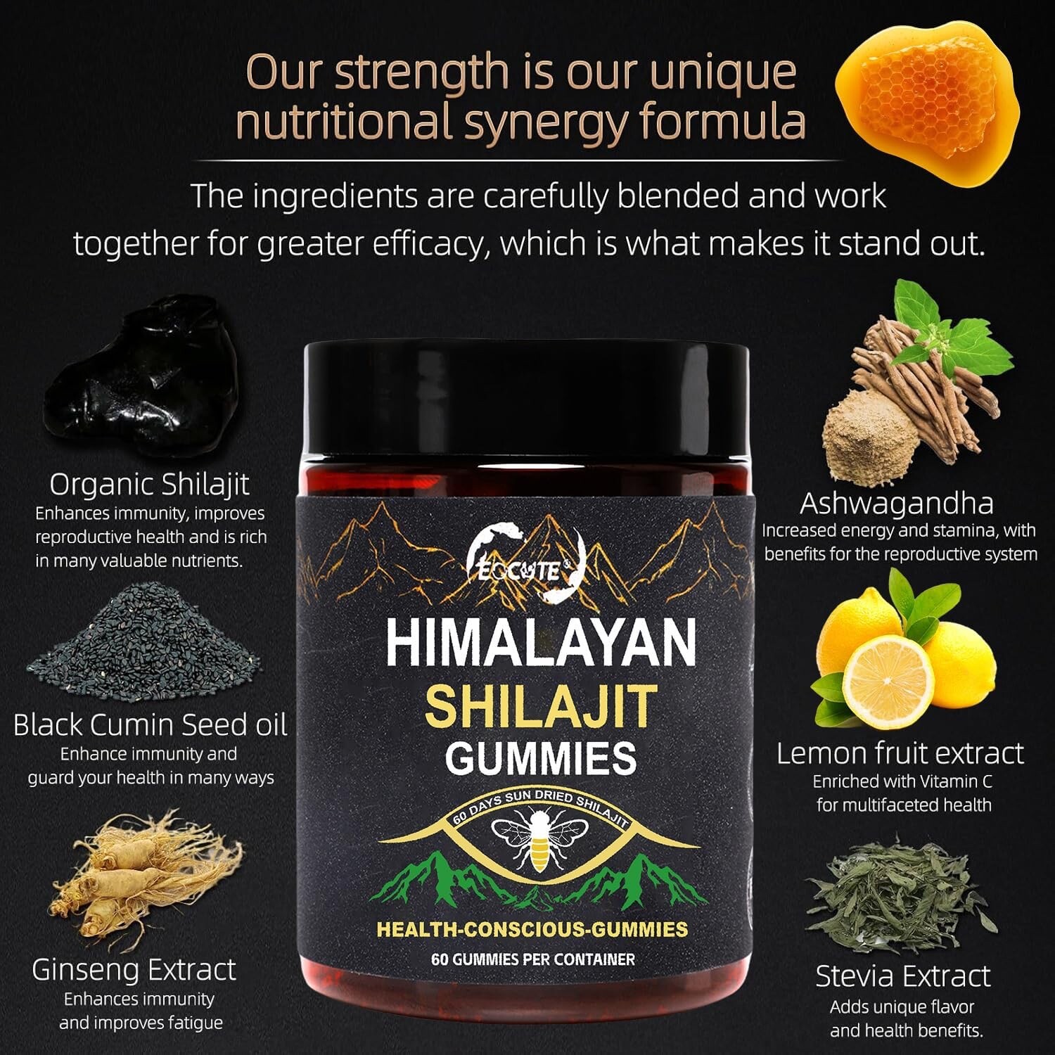 Dynamic Vitality Shilajit Gummies Pure Himalayan Organic Resin Natural NEW USA