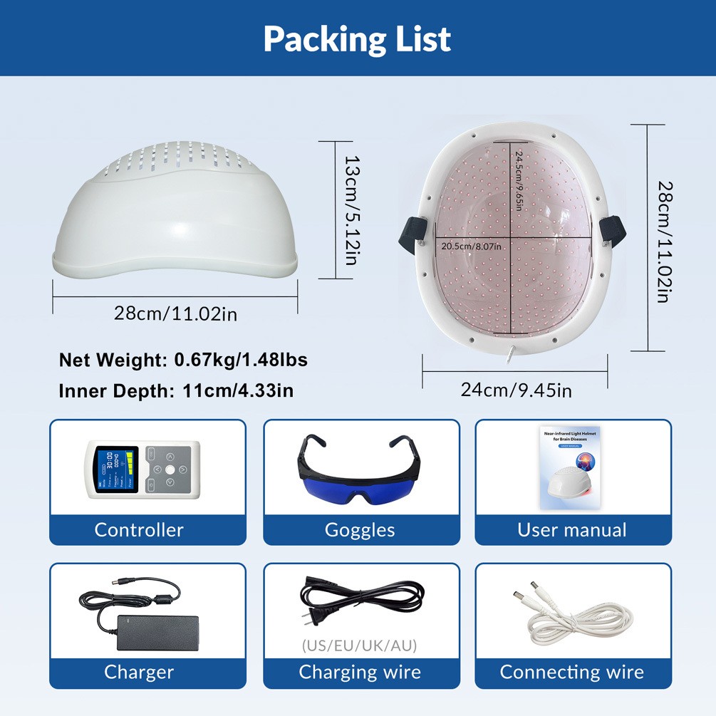 Brain Photobiomodulation 1070nm Near Infrared Light Therapy Helmet for Migraine