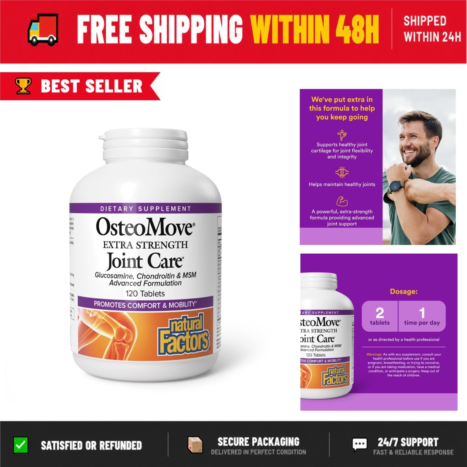 Natural Factors OsteoMove Joint Care Tablets, 120 Count, Non-GMO