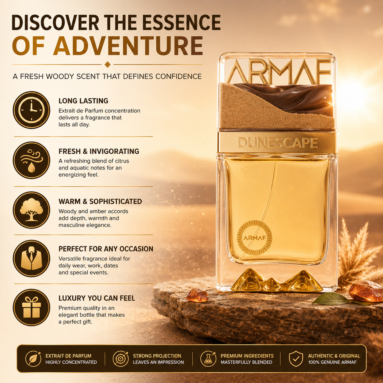 Armaf Dunescape Extrait De Parfum 3.4 Oz 100ml Fresh Woody Fragrance Men