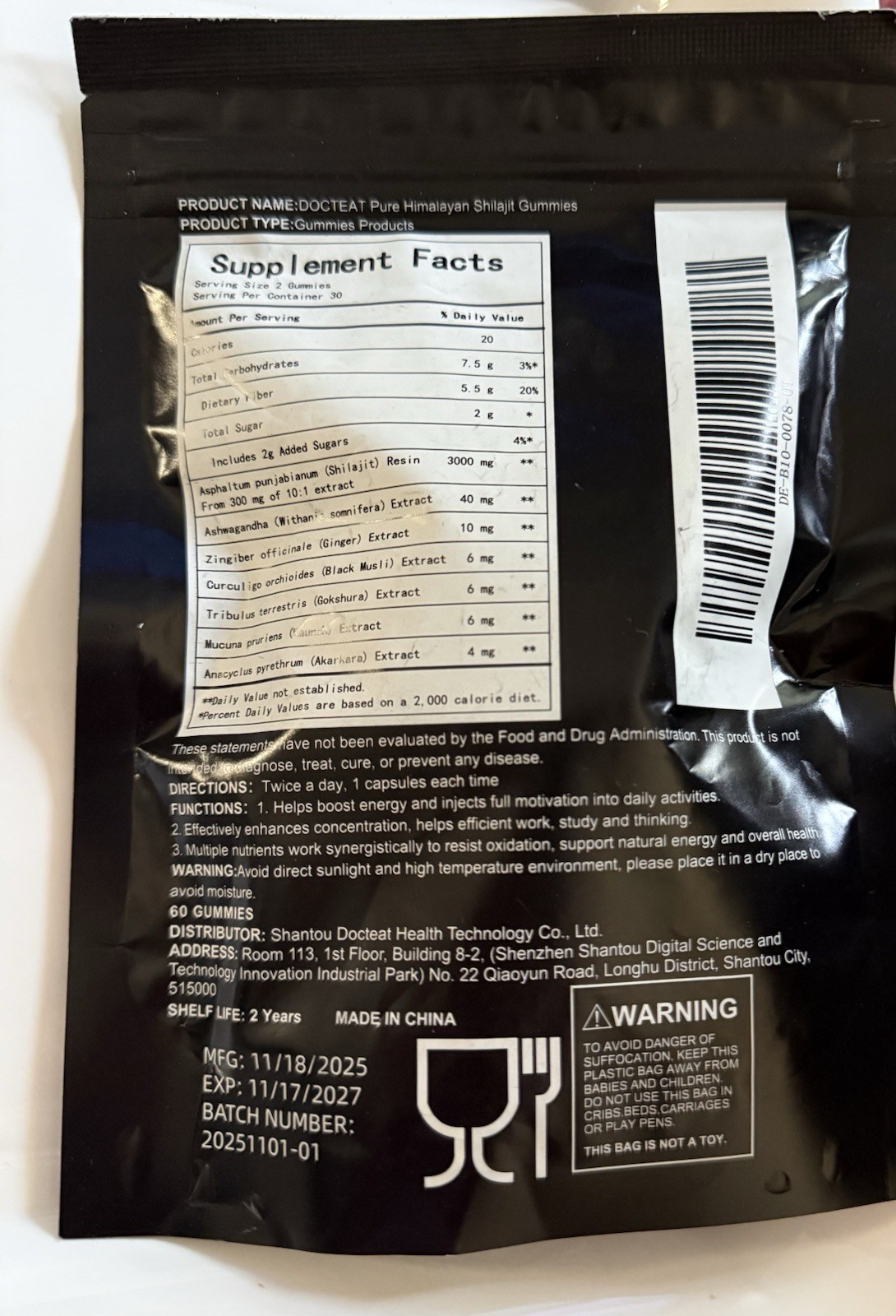 docteat Himalayan Shilajit Gummies 3000mg w/ Ashwagandha, Ginger 60