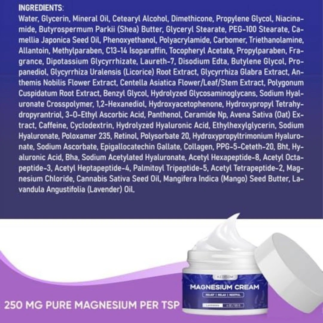Natural Topical Magnesium Cream for Sleep,Nighttime Magnesium Lotion for Pain an