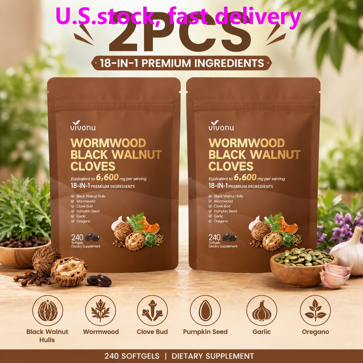 Vivonu Wormwood Black Walnut Cloves 480 Softgels FAST SHIPPING
