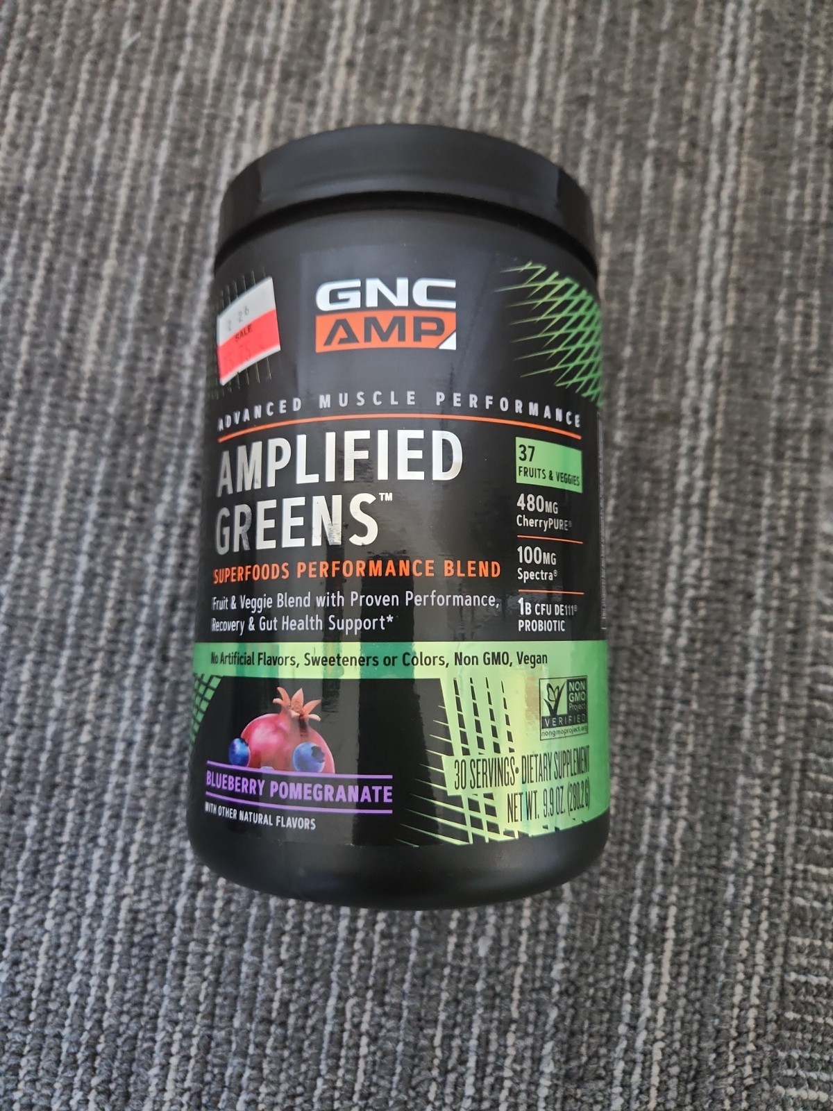 GNC AMP AMPLIFIED GREENS Powder 10oz (30 Serv) Blueberry Pomegra BEST BY 02/26