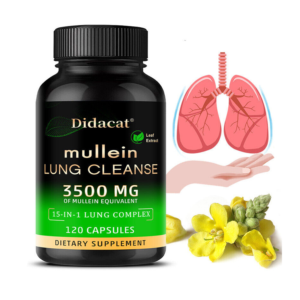 15 In 1 Lung Complex Mullein Extract Supplement Lungs Detox Cleanse 120 Capsules