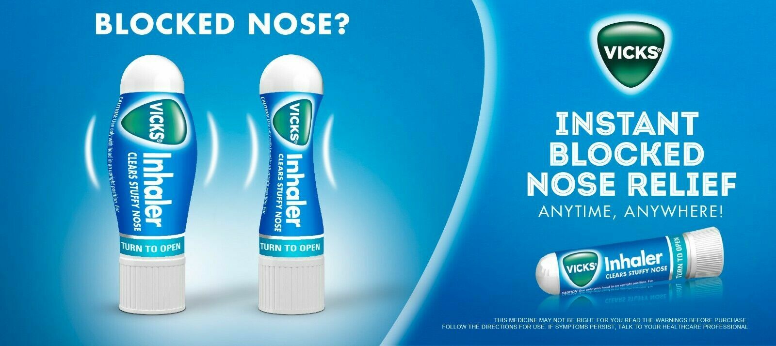 4 X Vicks Inhaler for Nasal Congestion Cold Blocked Nose Sinus Fast Relief