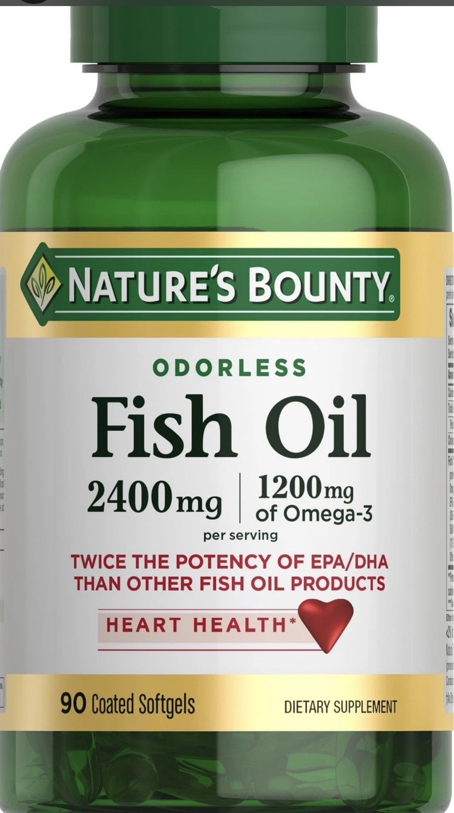 Nature’s Bounty Odorless Fish Oil, 2400 mg 90 Count (Pack of 1) exp 09/2028